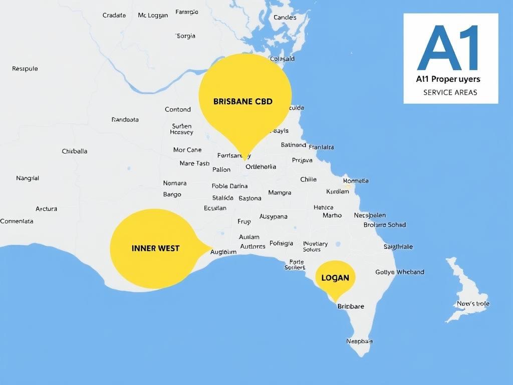 Map showing A1 Property Buyer's Agency service areas in Brisbane Map showing A1 Property Buyer's Agency service areas in Brisbane