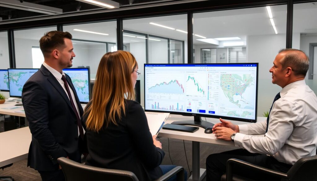 Property Navigation team analyzing Brisbane property market data with clients Property Navigation team analyzing Brisbane property market data with clients