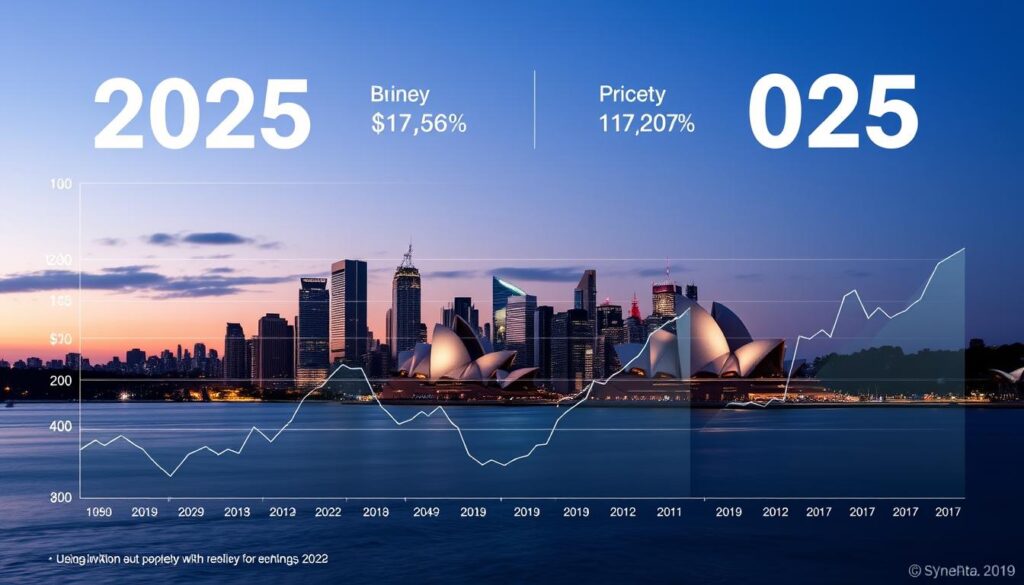 Sydney skyline with property market graph overlay Sydney skyline with property market graph overlay